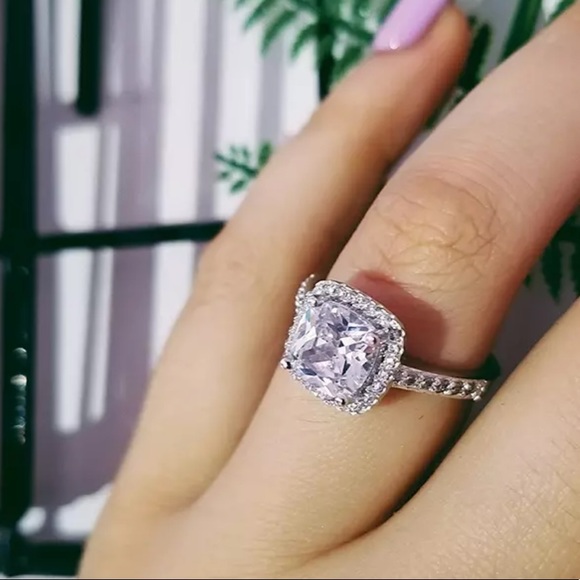 NEW 925 STERLING SILVER DIAMOND CUSHION CUT RING - Picture 3 of 7